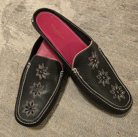Cole Haan Mules  Pebbled Cut Out Leather Mules Slip On Driving Made In Brazil 9B - Picture 1 of 11